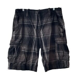 Arizona Jean Company Mens 36 Cargo Shorts Black Grey Plaid Cotton RN 93677